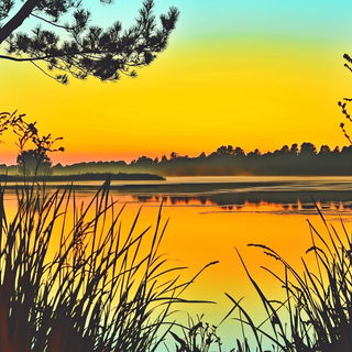 Quinacridone Topograph style, Midjourney V6.1: realistic landscape photograph of quiet dawn