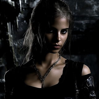 Striature style, Midjourney V6.1: photographic portrait of female protagonist