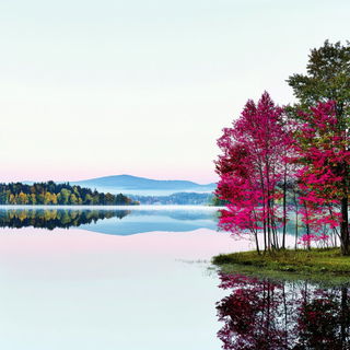 Engraviturgia style, Midjourney V6.1: realistic landscape photograph of quiet dawn