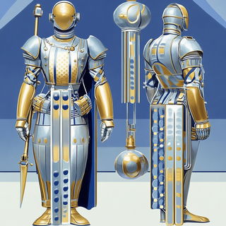 Mistsaucer Modernism style, Midjourney V6.1: concept art character design of retropunk steam knight