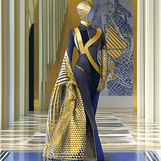 Mistsaucer Modernism style, Midjourney V6.1: haute-couture fashion outfit