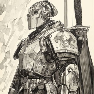Briarshield Atelier style, Midjourney V6.1: concept art character design of retropunk steam knight