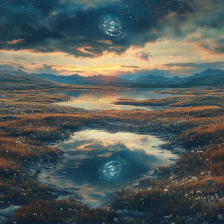 Paper Aviary style, Midjourney V6.1: realistic landscape photograph of quiet dawn