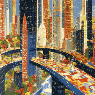 Cloisonne Coast style, Midjourney V6.1: megacity with futuristic bioarchitecture