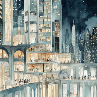 Arch and Thread style, Midjourney V6.1: megacity with futuristic bioarchitecture