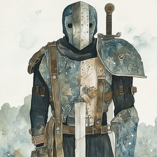 Arch and Thread style, Midjourney V6.1: concept art character design of retropunk steam knight