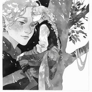 Arch and Thread style, Midjourney V6.1: black-and-white manga comic strip