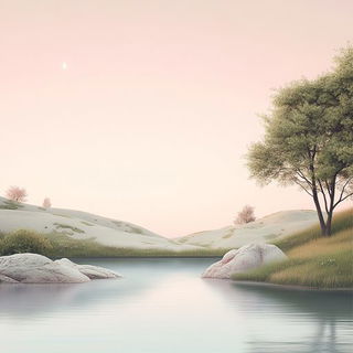 Flickerfjord style, Midjourney V6.1: realistic landscape photograph of quiet dawn