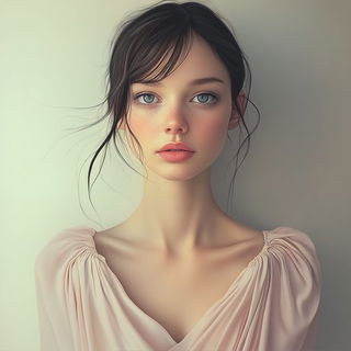 Flickerfjord style, Midjourney V6.1: photographic portrait of female protagonist