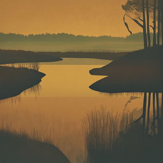 Majolica Riot style, Midjourney V6.1: realistic landscape photograph of quiet dawn