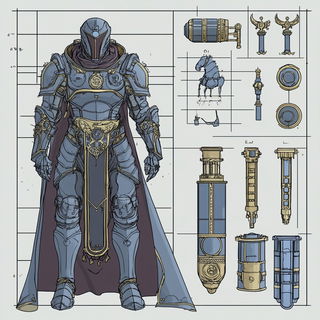 Ferrumshade style, Midjourney V6.1: concept art character design of retropunk steam knight