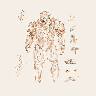 Papyr Noctis style, Midjourney V6.1: concept art character design of retropunk steam knight