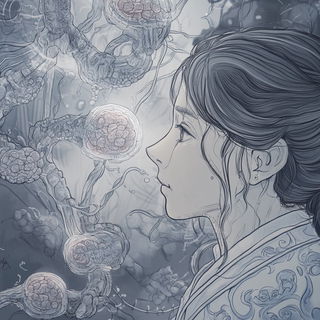 Rosegold Chromolithia style, Midjourney V6.1: editorial illustration for popular scientific magazine cover