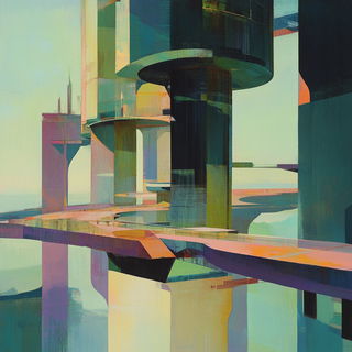 Xerographic Torii style, Midjourney V6.1: megacity with futuristic bioarchitecture