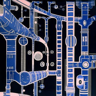 Arcology Foxtrot style, Midjourney V6.1: technical infrastructure blueprint schematics