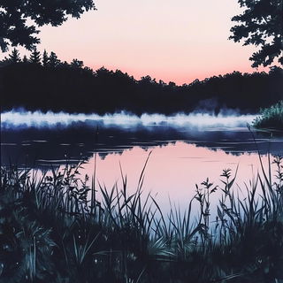 Smokevein style, Midjourney V6.1: realistic landscape photograph of quiet dawn