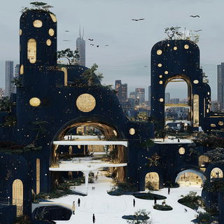 Amber Reliquary style, Midjourney V6.1: megacity with futuristic bioarchitecture