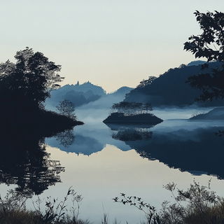 Amber Reliquary style, Midjourney V6.1: realistic landscape photograph of quiet dawn
