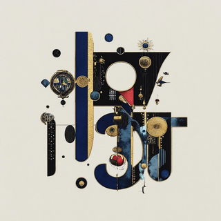 Amber Reliquary style, Midjourney V6.1: typographic composition with large letters