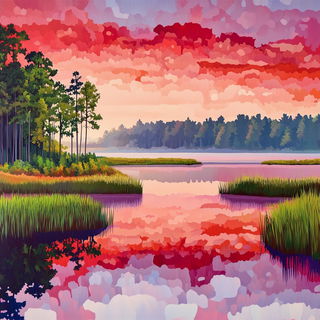 Coral Knotwork style, Midjourney V6.1: realistic landscape photograph of quiet dawn