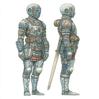 Decklefire Narrative style, Midjourney V6.1: concept art character design of retropunk steam knight