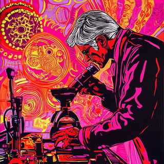 Vitrail Torrent style, Midjourney V6.1: editorial illustration for popular scientific magazine cover