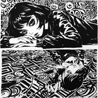 Vitrail Torrent style, Midjourney V6.1: black-and-white manga comic strip