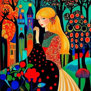 Oroglass style, Midjourney V6.1: retro fairy-tale illustration