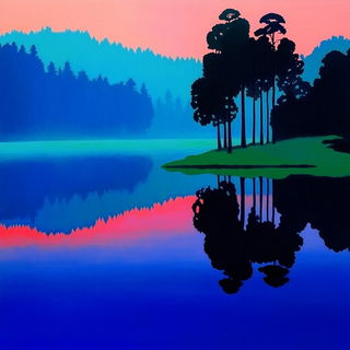 Oroglass style, Midjourney V6.1: realistic landscape photograph of quiet dawn