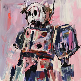 Inkfeather style, Midjourney V6.1: concept art character design of retropunk steam knight
