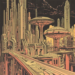 Stickerflora style, Midjourney V6.1: megacity with futuristic bioarchitecture