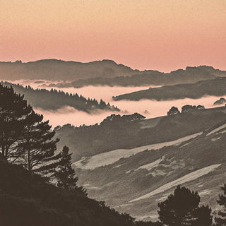 Stickerflora style, Midjourney V6.1: realistic landscape photograph of quiet dawn