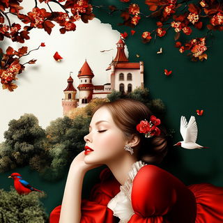 Heliograph Harlequinism style, Midjourney V6.1: retro fairy-tale illustration