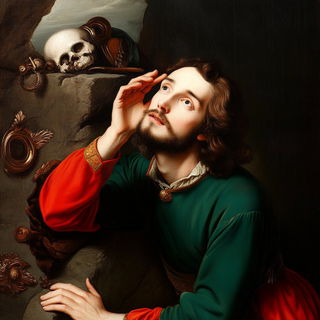 Heliograph Harlequinism style, Midjourney V6.1: classical 18th-century oil painting