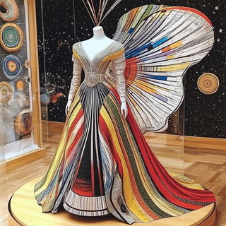 Plasma Naskh style, Midjourney V6.1: haute-couture fashion outfit