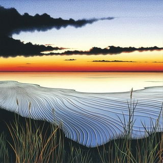 Plasma Naskh style, Midjourney V6.1: realistic landscape photograph of quiet dawn
