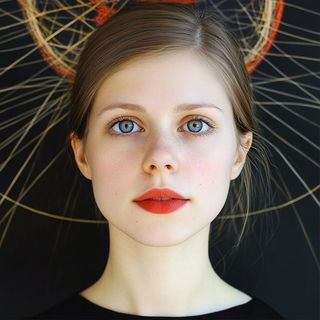 Plasma Naskh style, Midjourney V6.1: photographic portrait of female protagonist