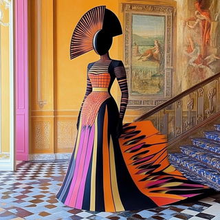 Inkquarrel style, Midjourney V6.1: haute-couture fashion outfit