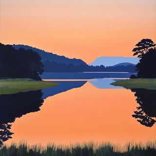 Inkquarrel style, Midjourney V6.1: realistic landscape photograph of quiet dawn