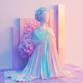 Pastel Dovetailery style, Midjourney V6.1: haute-couture fashion outfit