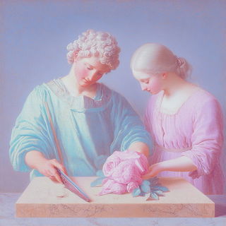 Pastel Dovetailery style, Midjourney V6.1: classical 18th-century oil painting