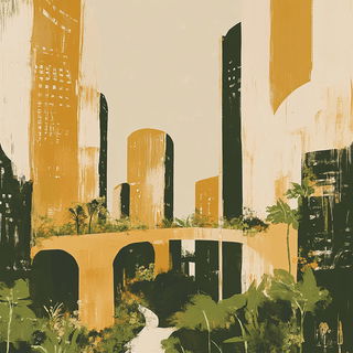 Wild Hunt Cinecollage style, Midjourney V6.1: megacity with futuristic bioarchitecture