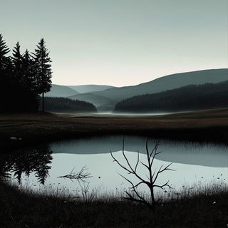 Cathedral Cascadeism style, Midjourney V6.1: realistic landscape photograph of quiet dawn