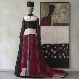 Macaron Pagodapunk style, Midjourney V6.1: haute-couture fashion outfit