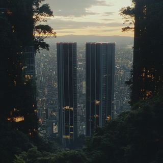 Whale Signal style, Midjourney V6.1: megacity with futuristic bioarchitecture