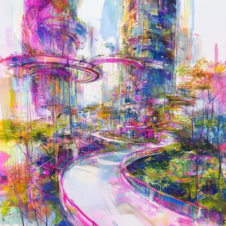 Chromalithocopy style, Midjourney V6.1: megacity with futuristic bioarchitecture