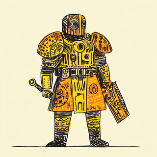 Ruinopticism style, Midjourney V6.1: concept art character design of retropunk steam knight