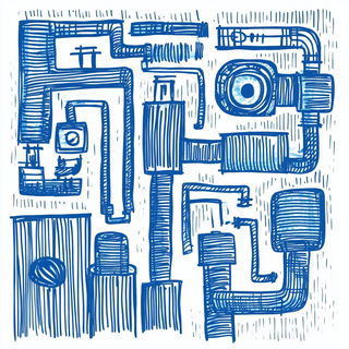 Ruinopticism style, Midjourney V6.1: technical infrastructure blueprint schematics