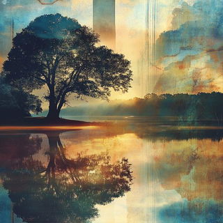 Marbleflux style, Midjourney V6.1: realistic landscape photograph of quiet dawn