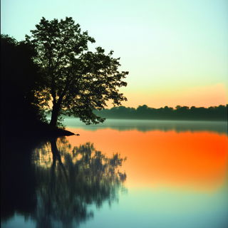 Mechanofable style, Midjourney V6.1: realistic landscape photograph of quiet dawn